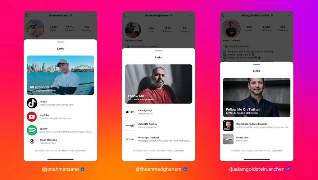 Now you can add links & images in your profile link - Instagram meta-verified users 