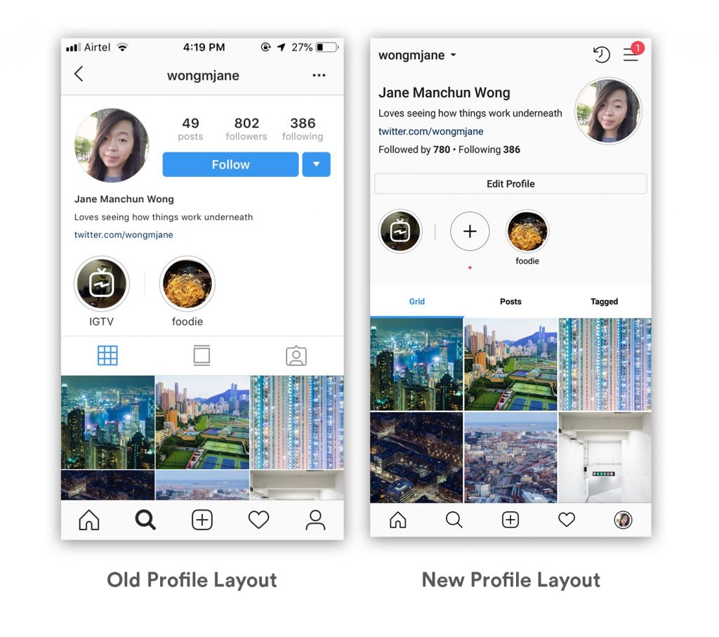app instagram layout